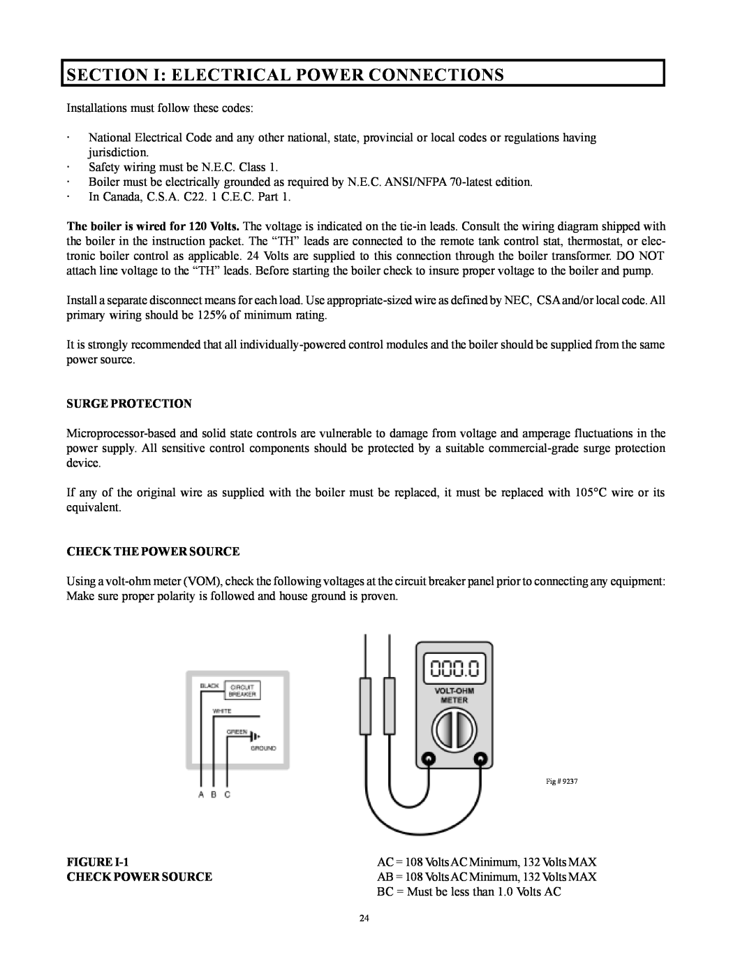 Raypak 500, 750, 1000 installation instructions Section I Electrical Power Connections 