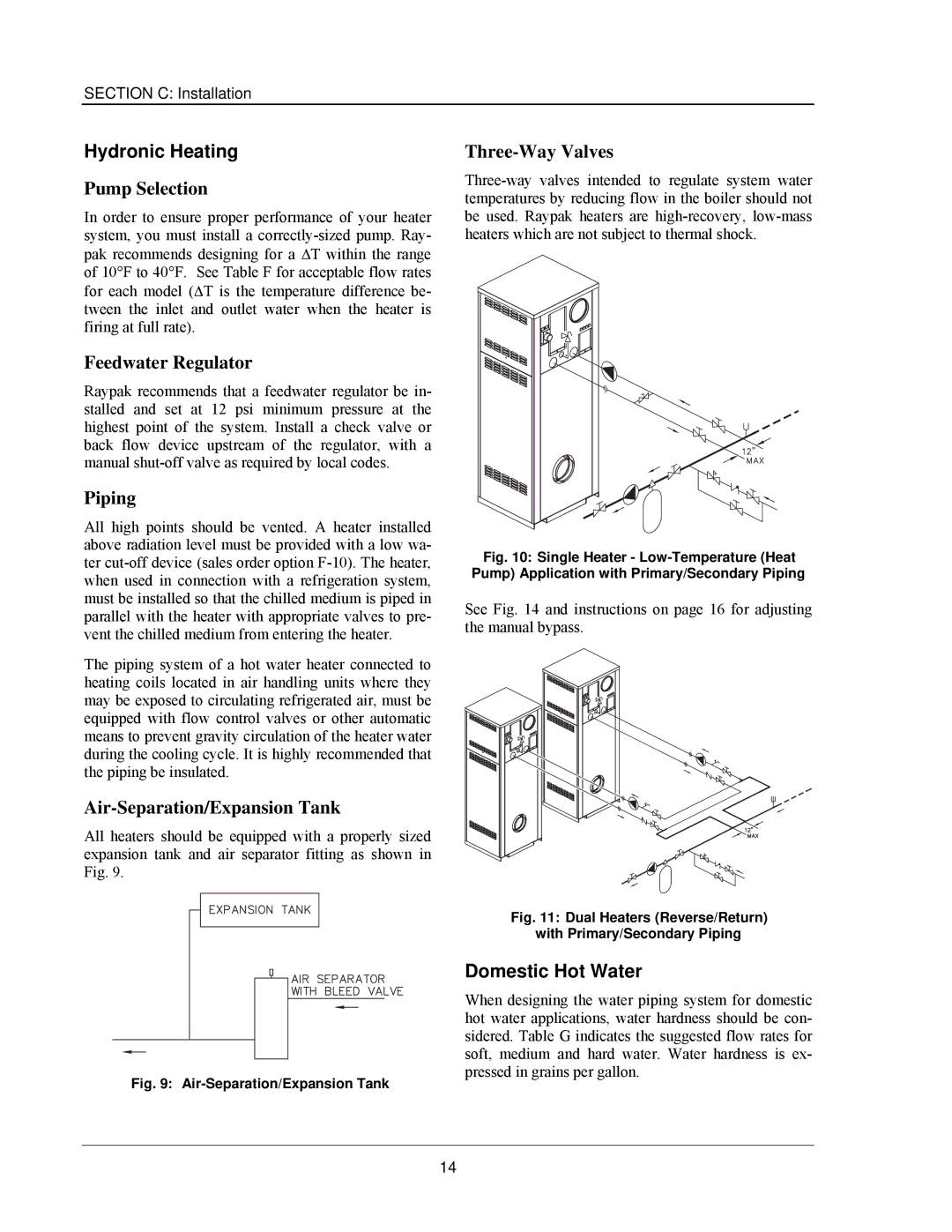 Raypak 503-2003 manual Hydronic Heating, Domestic Hot Water 