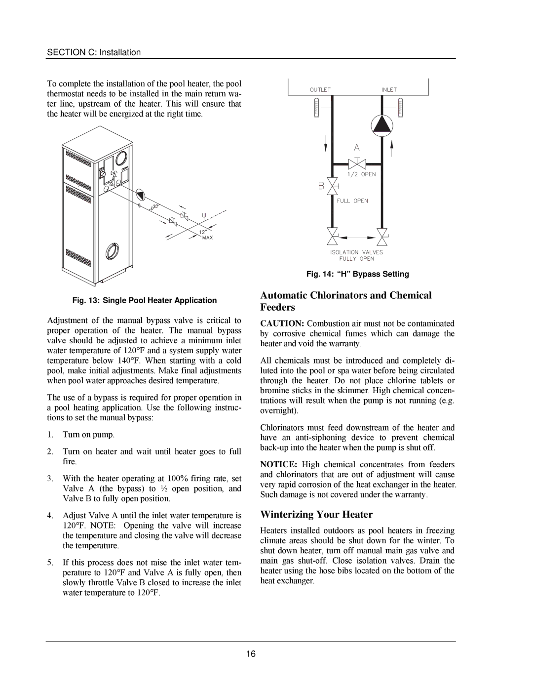 Raypak 503-2003 manual Automatic Chlorinators and Chemical Feeders, Winterizing Your Heater 