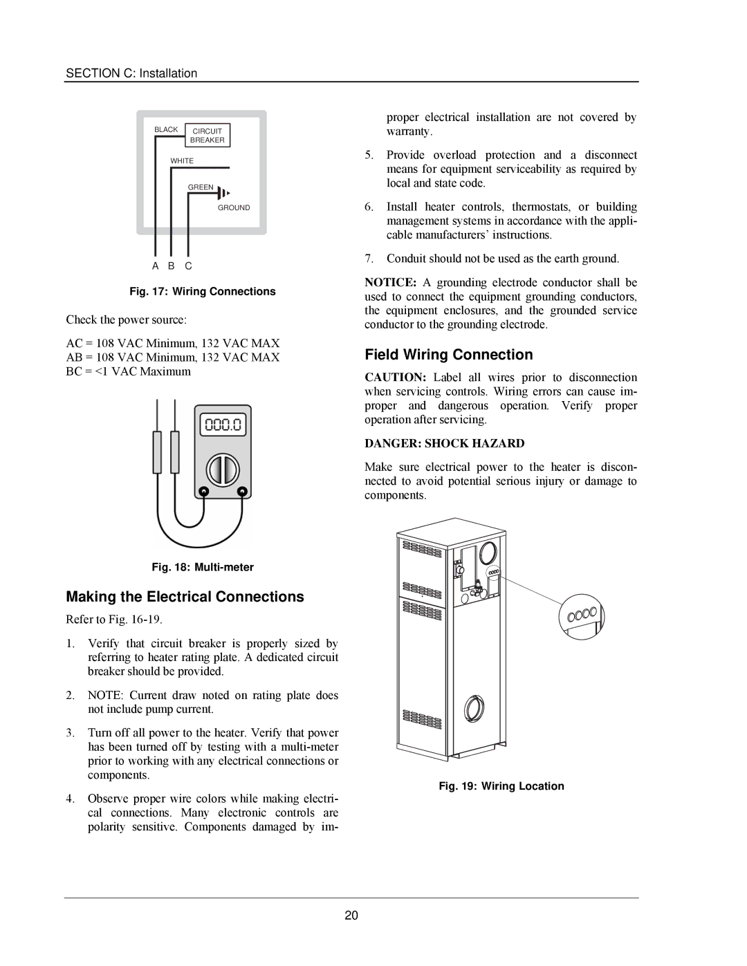 Raypak 503-2003 manual Making the Electrical Connections, Field Wiring Connection 