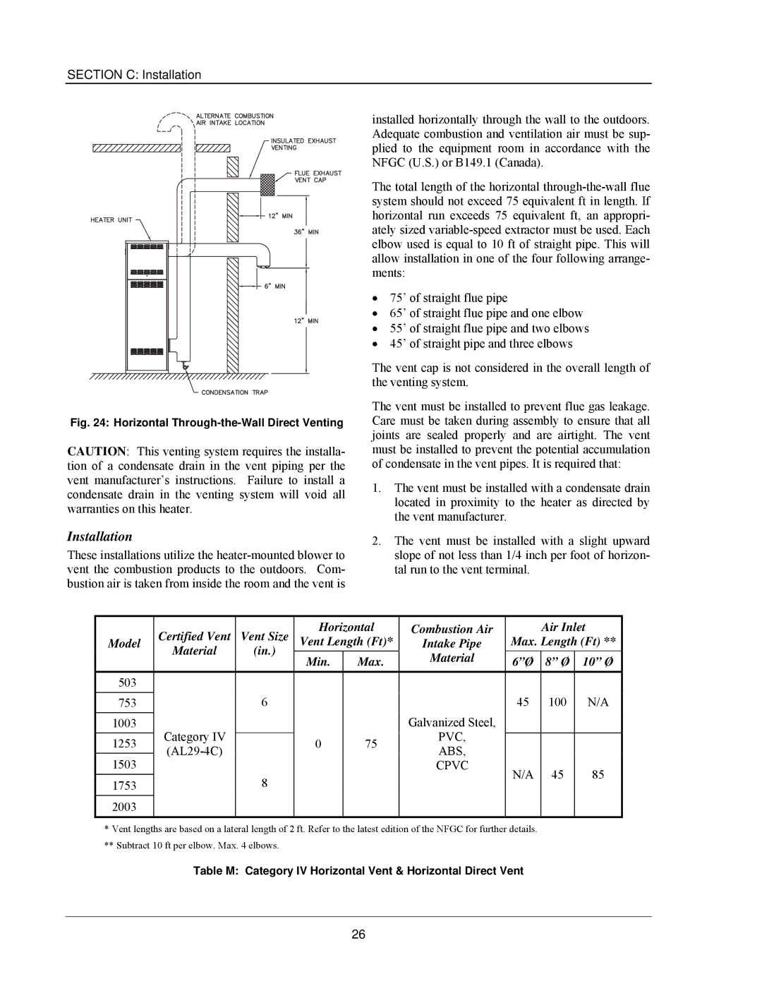 Raypak 503-2003 manual Horizontal Through-the-Wall Direct Venting 