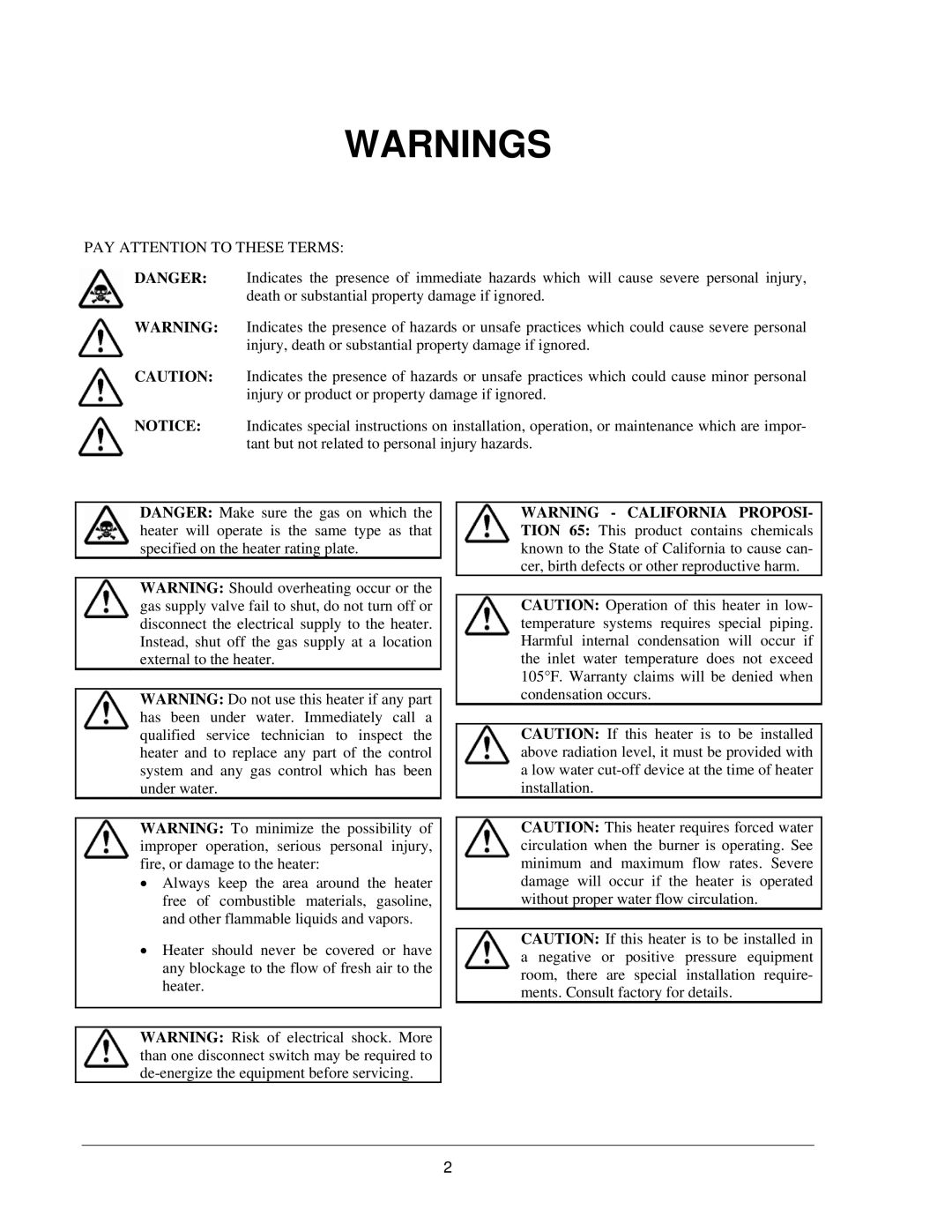 Raypak 503-2003 manual PAY Attention to These Terms 