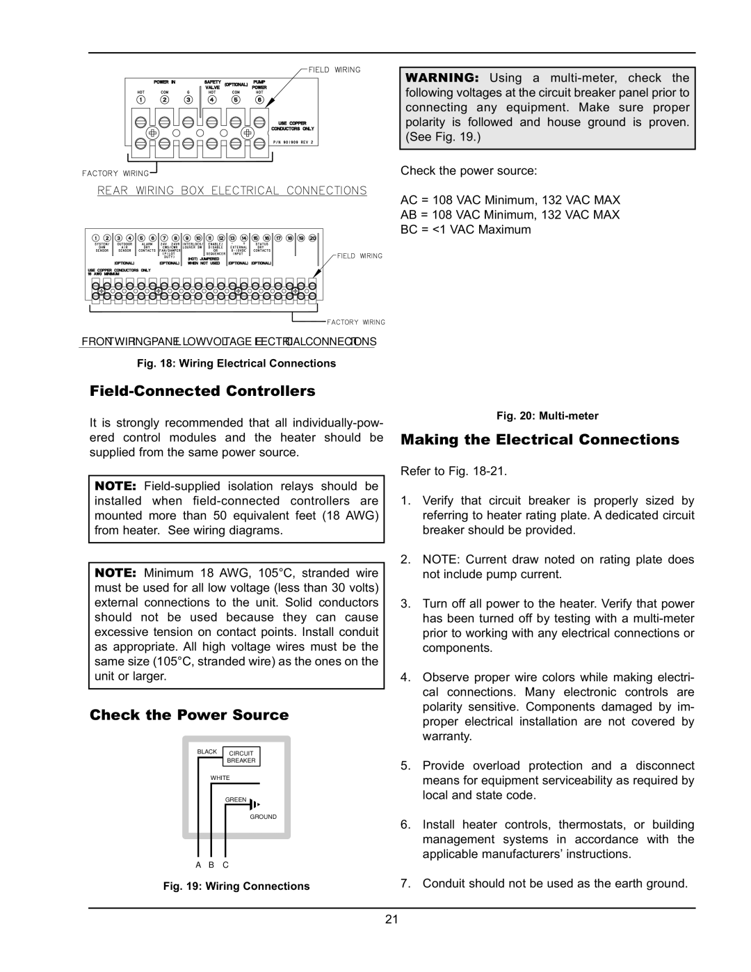 Raypak 503-2003 manual Field-Connected Controllers, Check the Power Source, Making the Electrical Connections 