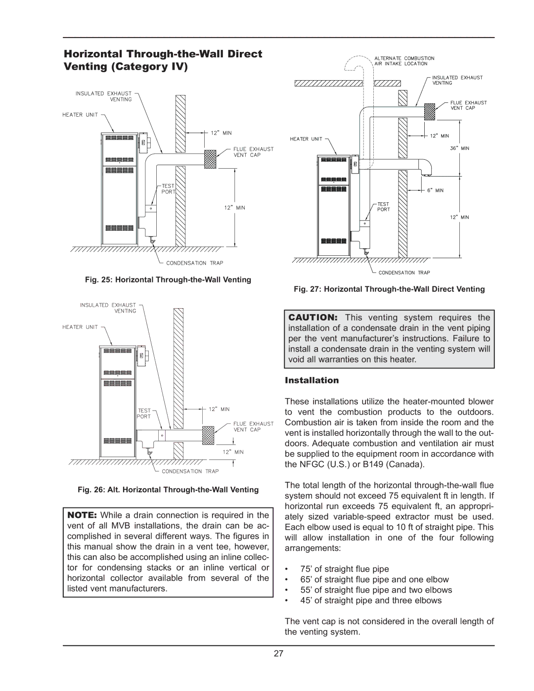 Raypak 503-2003 manual Horizontal Through-the-Wall Direct Venting Category, Horizontal Through-the-Wall Venting 