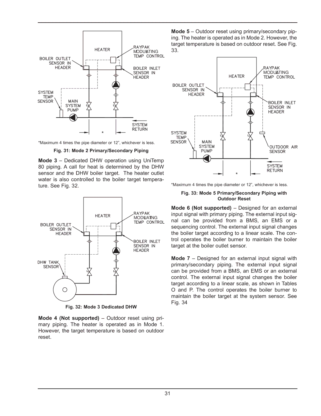 Raypak 503-2003 manual Mode 2 Primary/Secondary Piping 