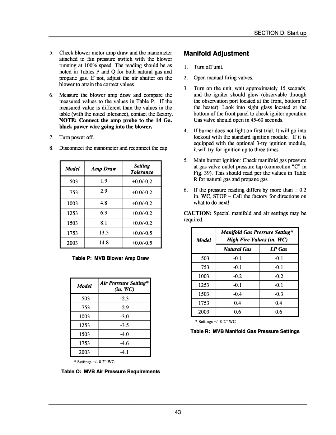 Raypak 503-2003 manual Manifold Adjustment 