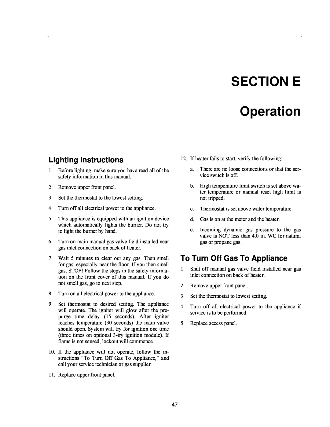 Raypak 503-2003 manual SECTION E Operation, Lighting Instructions, To Turn Off Gas To Appliance 