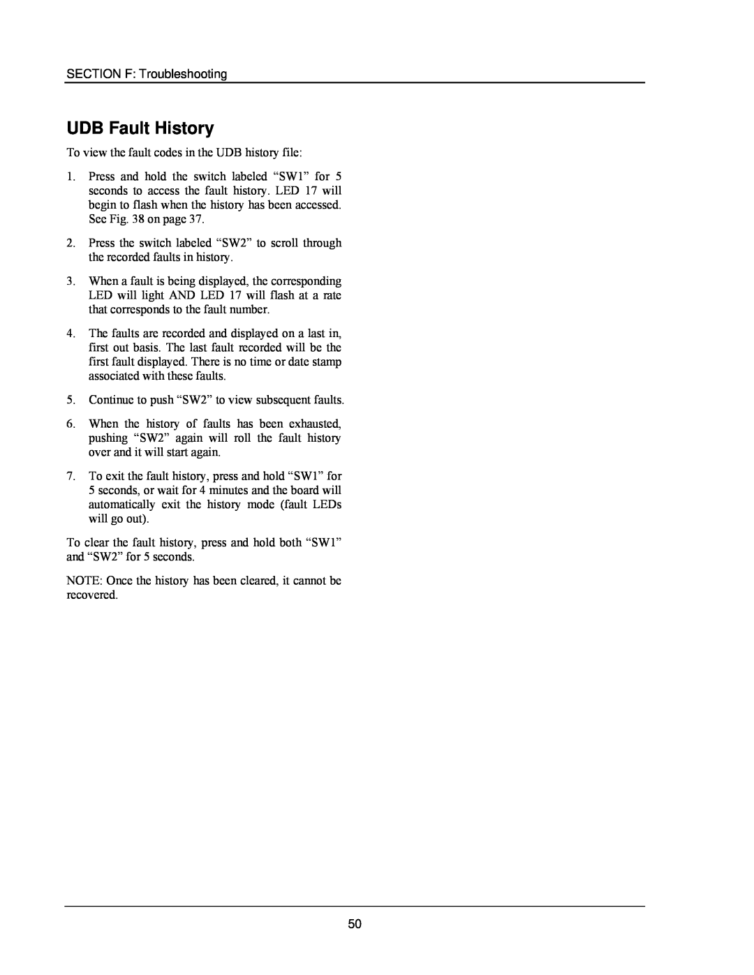 Raypak 503-2003 manual UDB Fault History 