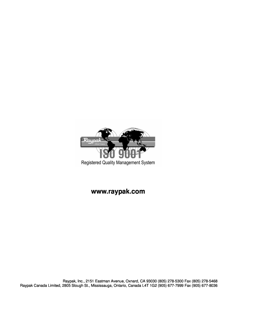 Raypak 503-2003 manual 