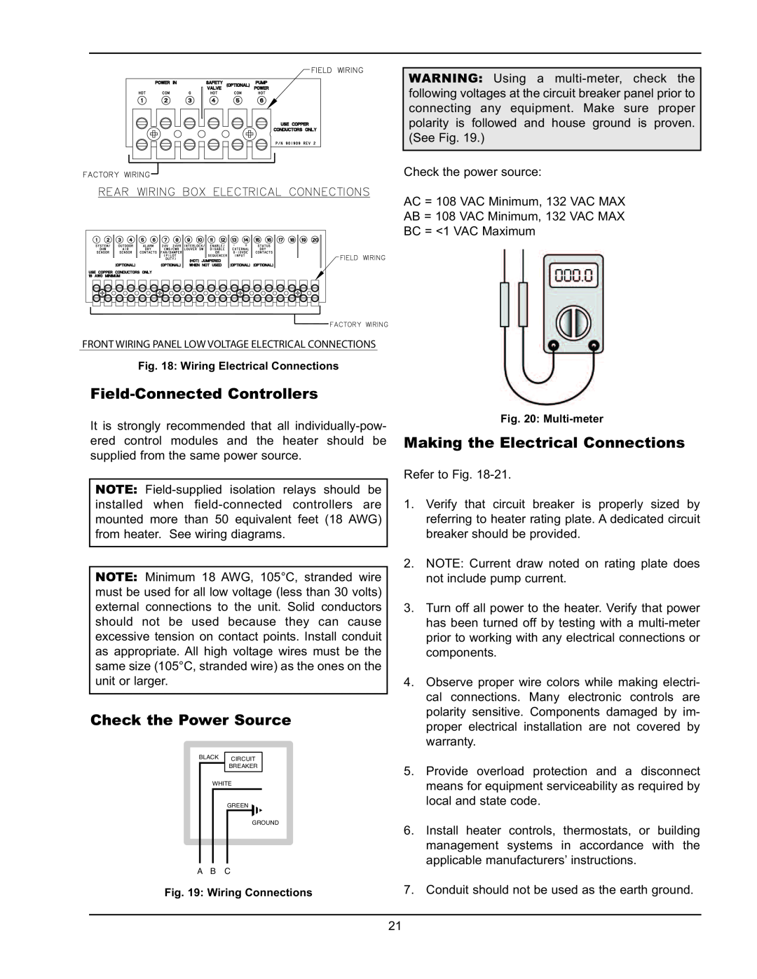 Raypak 503-2003 manual Field-ConnectedControllers, Check the Power Source, Making the Electrical Connections 
