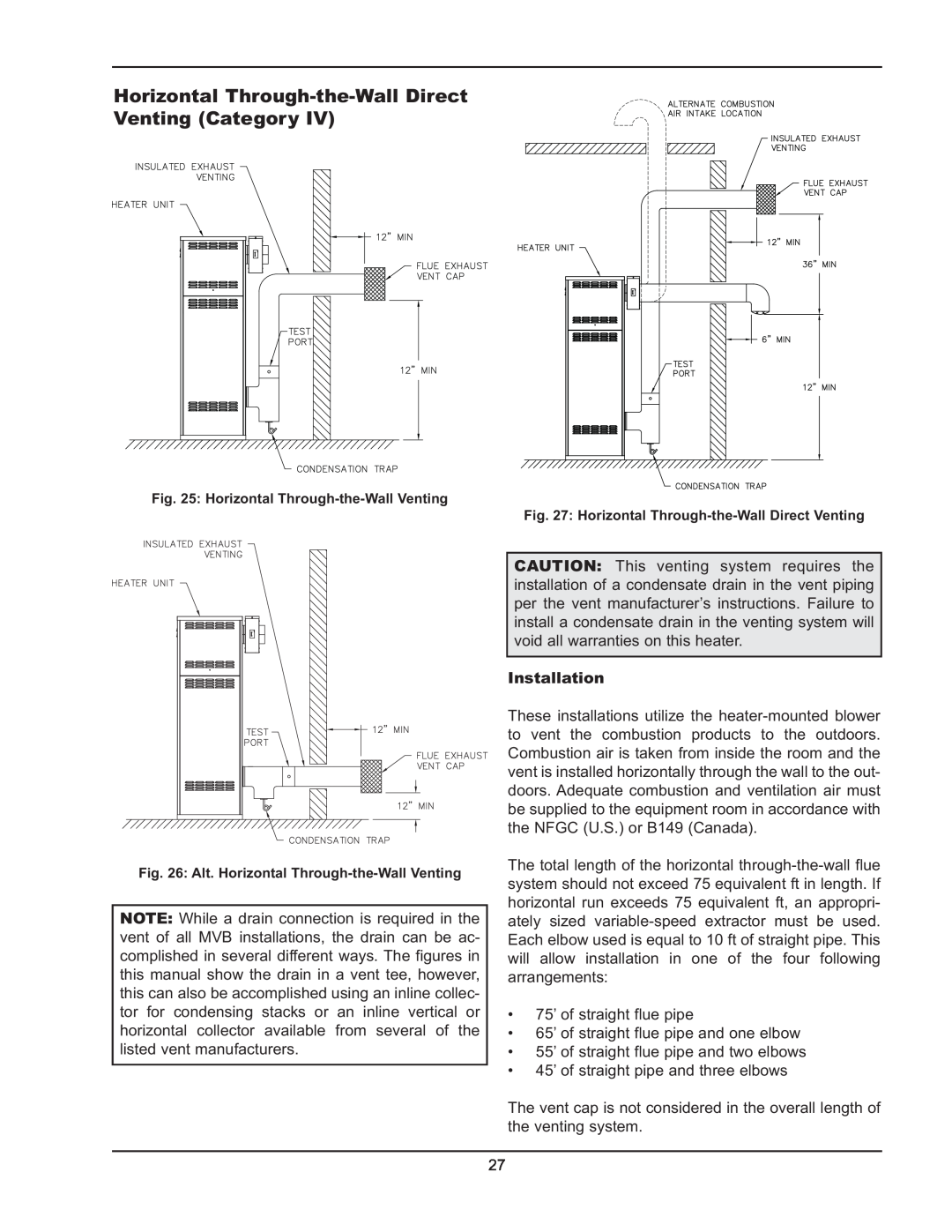 Raypak 503-2003 manual Installation, 75’ of straight flue pipe 