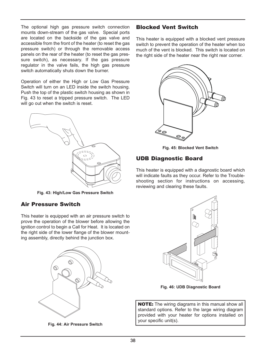 Raypak 503-2003 manual Air Pressure Switch, Blocked Vent Switch, UDB Diagnostic Board 