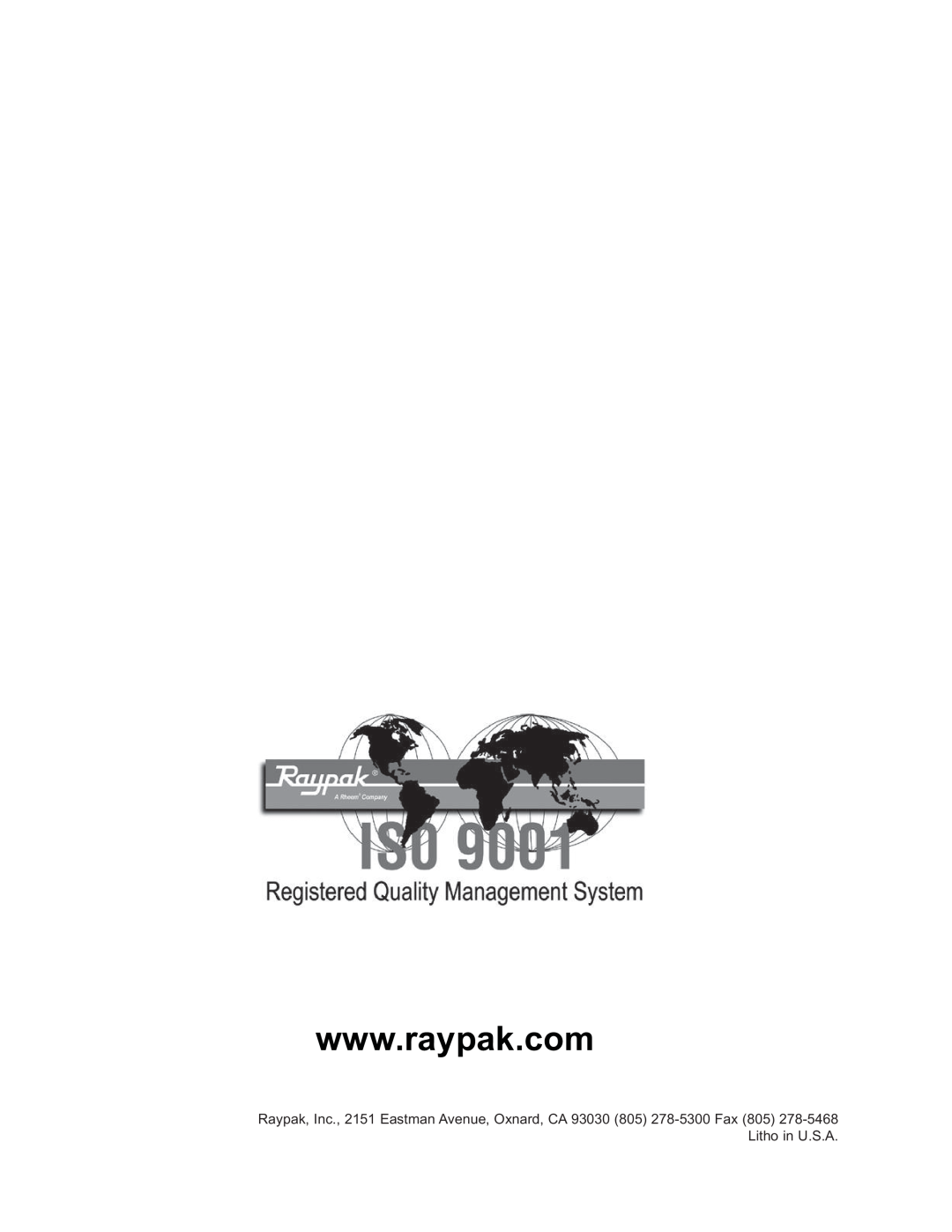 Raypak 503-2003 manual 