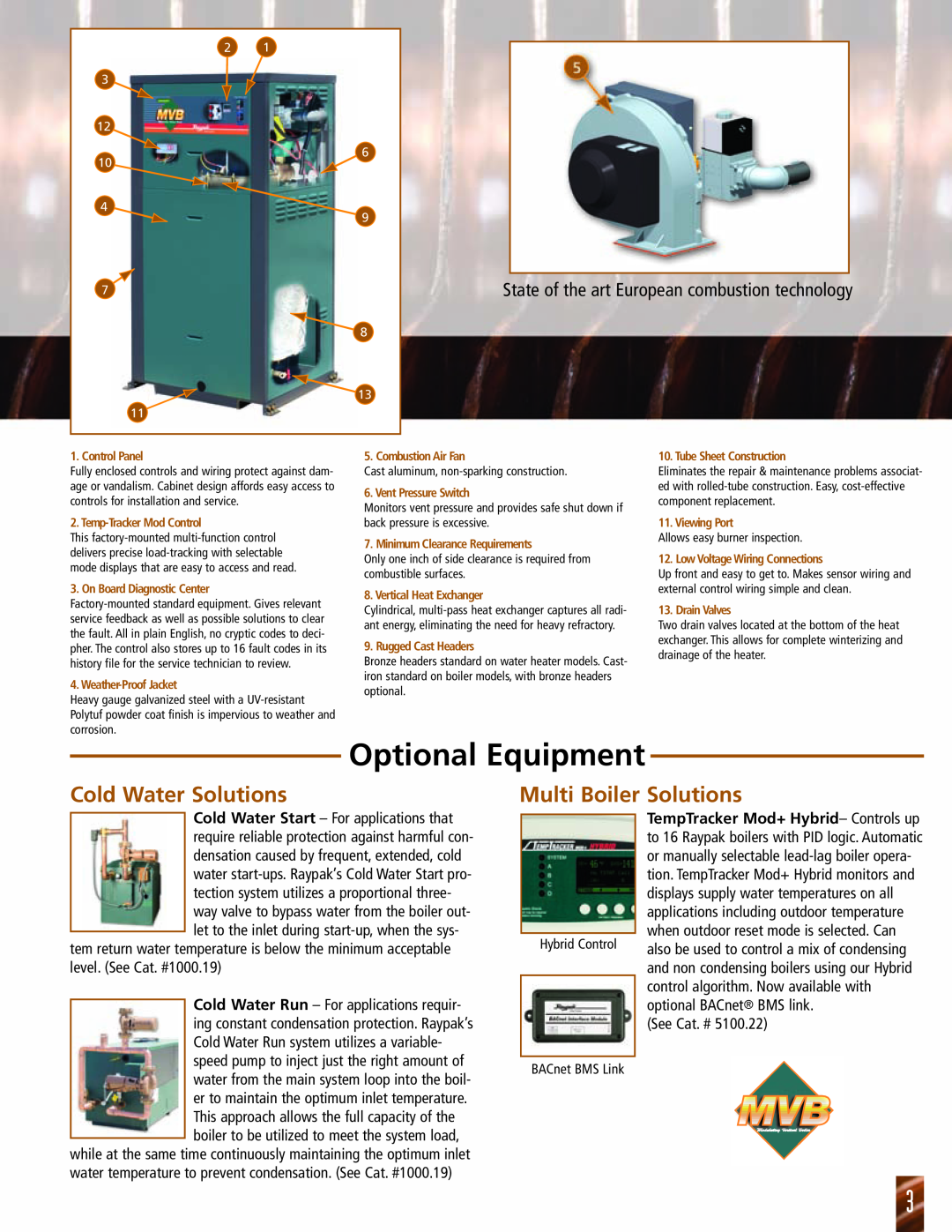 Raypak 503 manual Cold Water Solutions, Multi Boiler Solutions, Optional Equipment, BACnet BMS Link, 2 3 12 6 10 4 9 