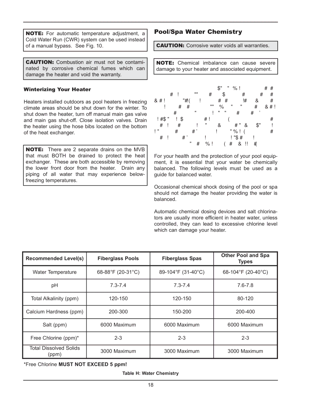 Raypak 5042004 operating instructions Pool/Spa Water Chemistry, Winterizing Your Heater, Exceed 5 ppm 