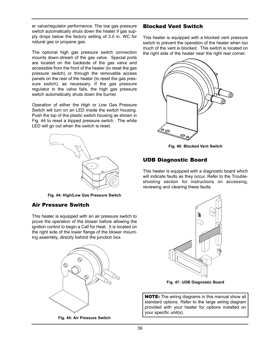 Raypak 5042004 operating instructions Blocked Vent Switch, Air Pressure Switch, UDB Diagnostic Board 