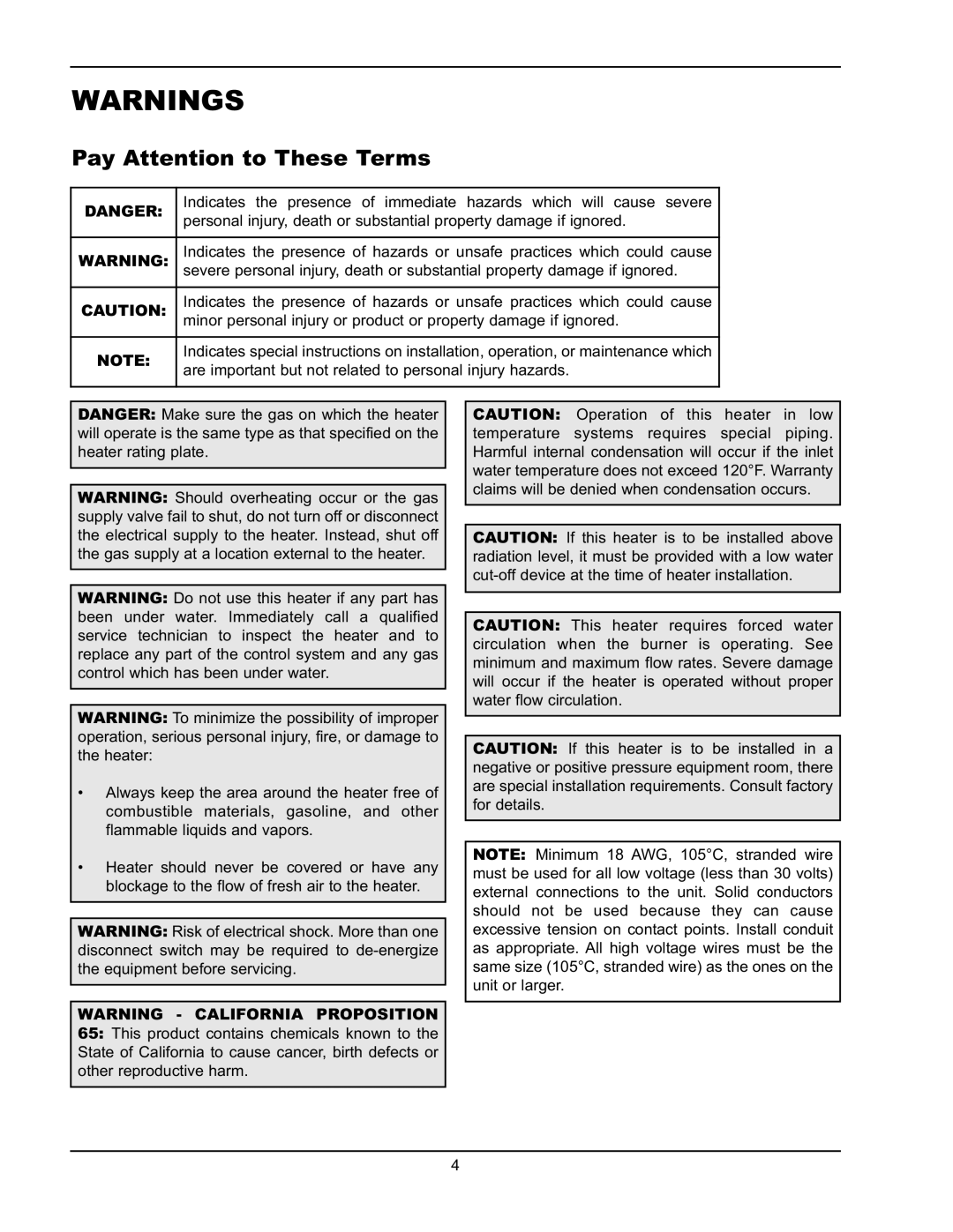 Raypak 5042004 operating instructions Pay Attention to These Terms 