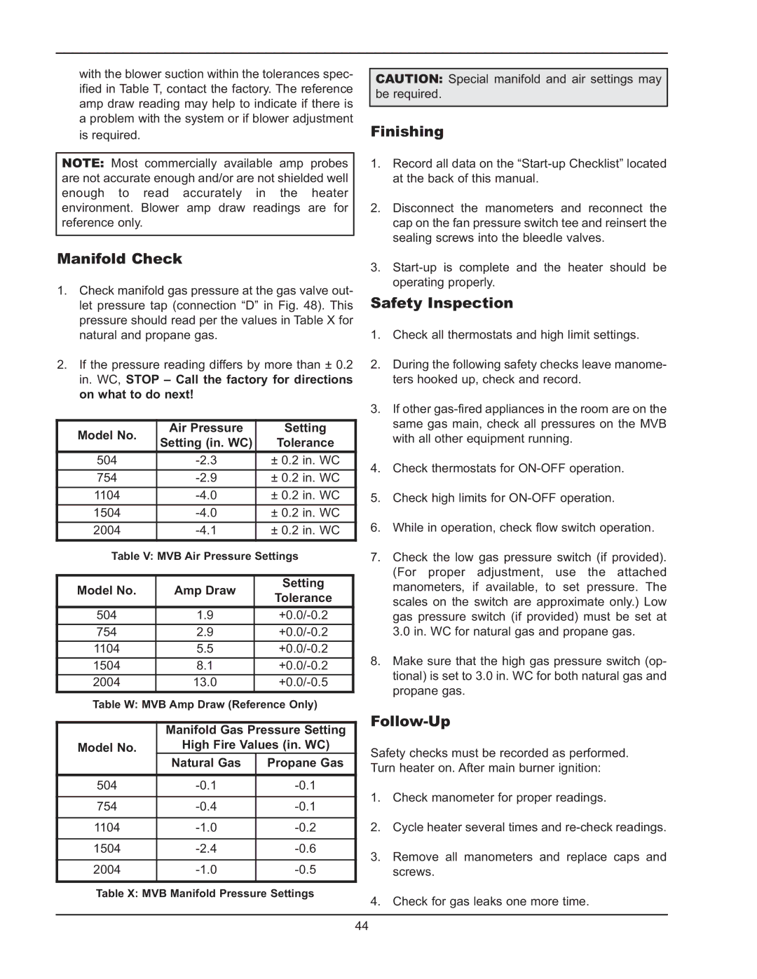 Raypak 5042004 operating instructions Finishing, Manifold Check, Safety Inspection, Follow-Up 