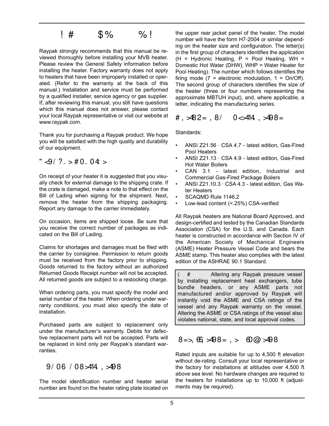 Raypak 5042004 Before Installation, Product Receipt, Model Identification, Ratings and Certifications 