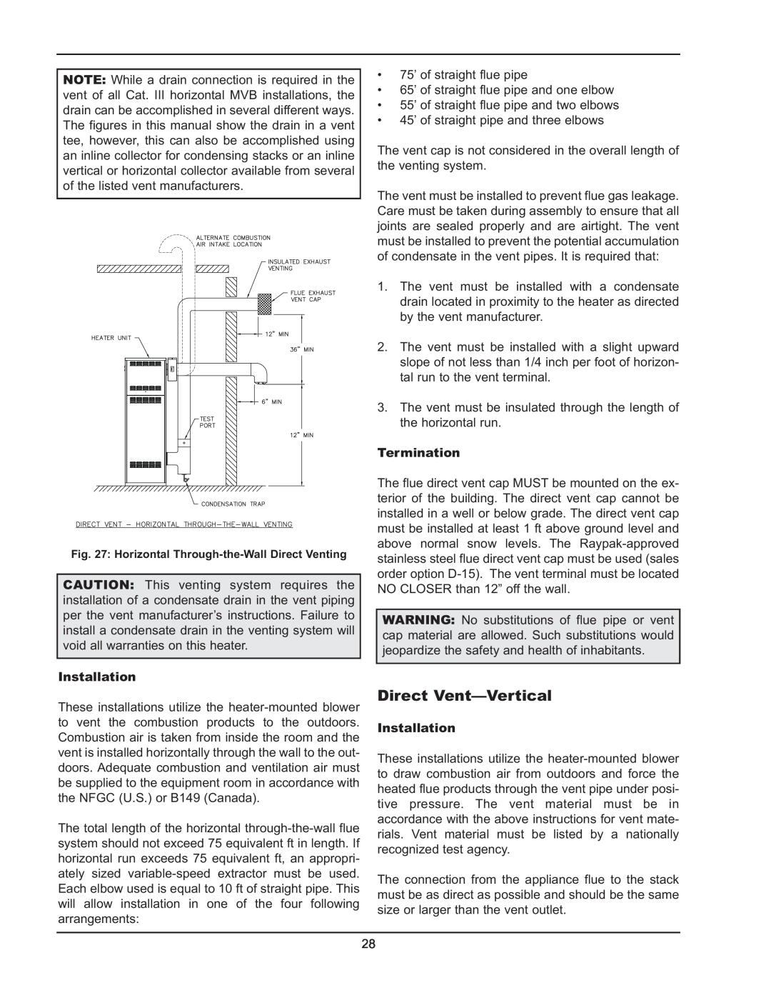 Raypak 5042004 operating instructions Direct Vent—Vertical, Installation, Termination 