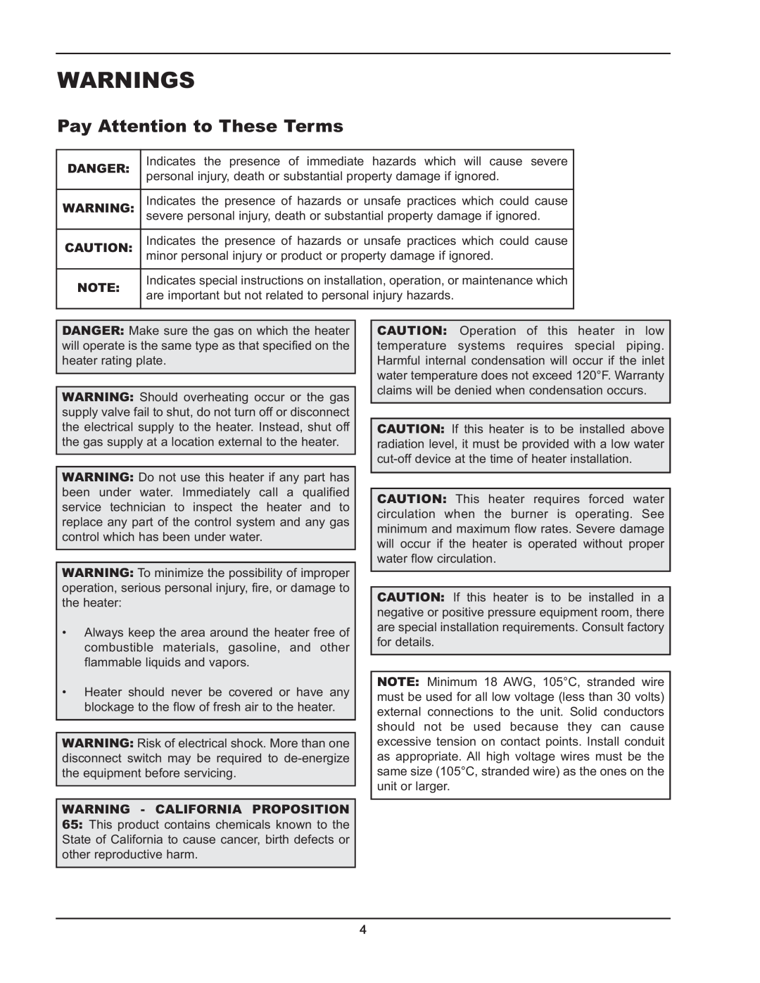 Raypak 5042004 operating instructions Warnings, Pay Attention to These Terms 