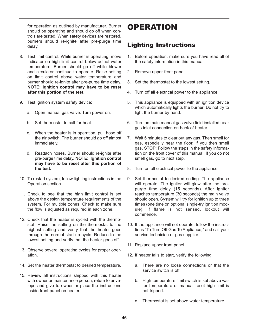 Raypak 5042004 operating instructions Operation, Lighting Instructions 