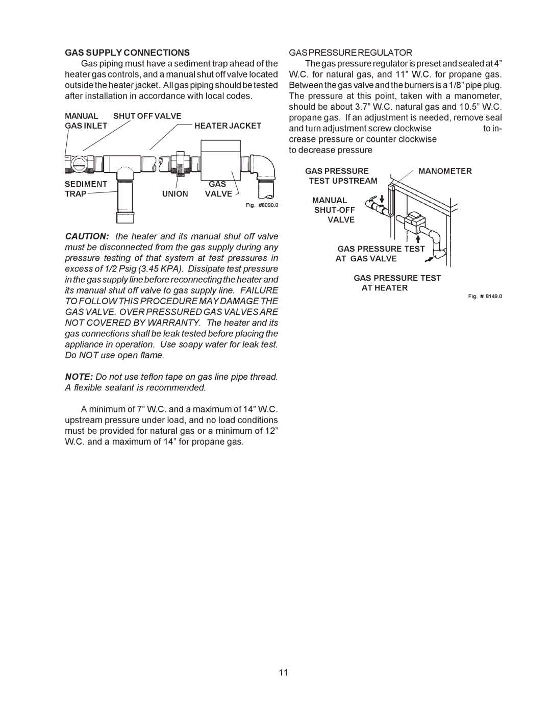 Raypak 514-824 manual GAS Supply Connections, Gaspressureregulator 