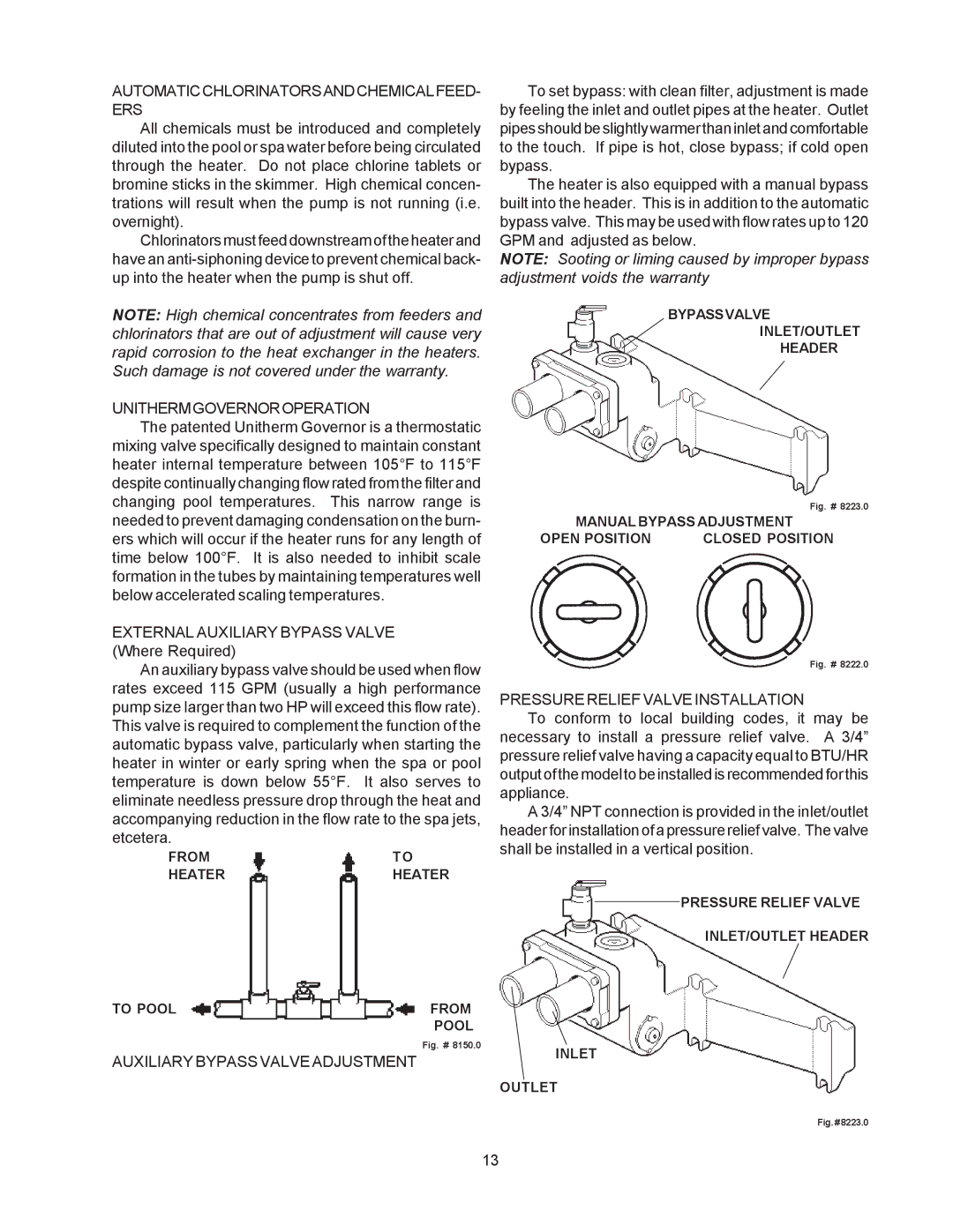 Raypak 514-824 Automaticchlorinatorsandchemicalfeed- Ers, Unithermgovernoroperation, Pressure Relief Valve Installation 