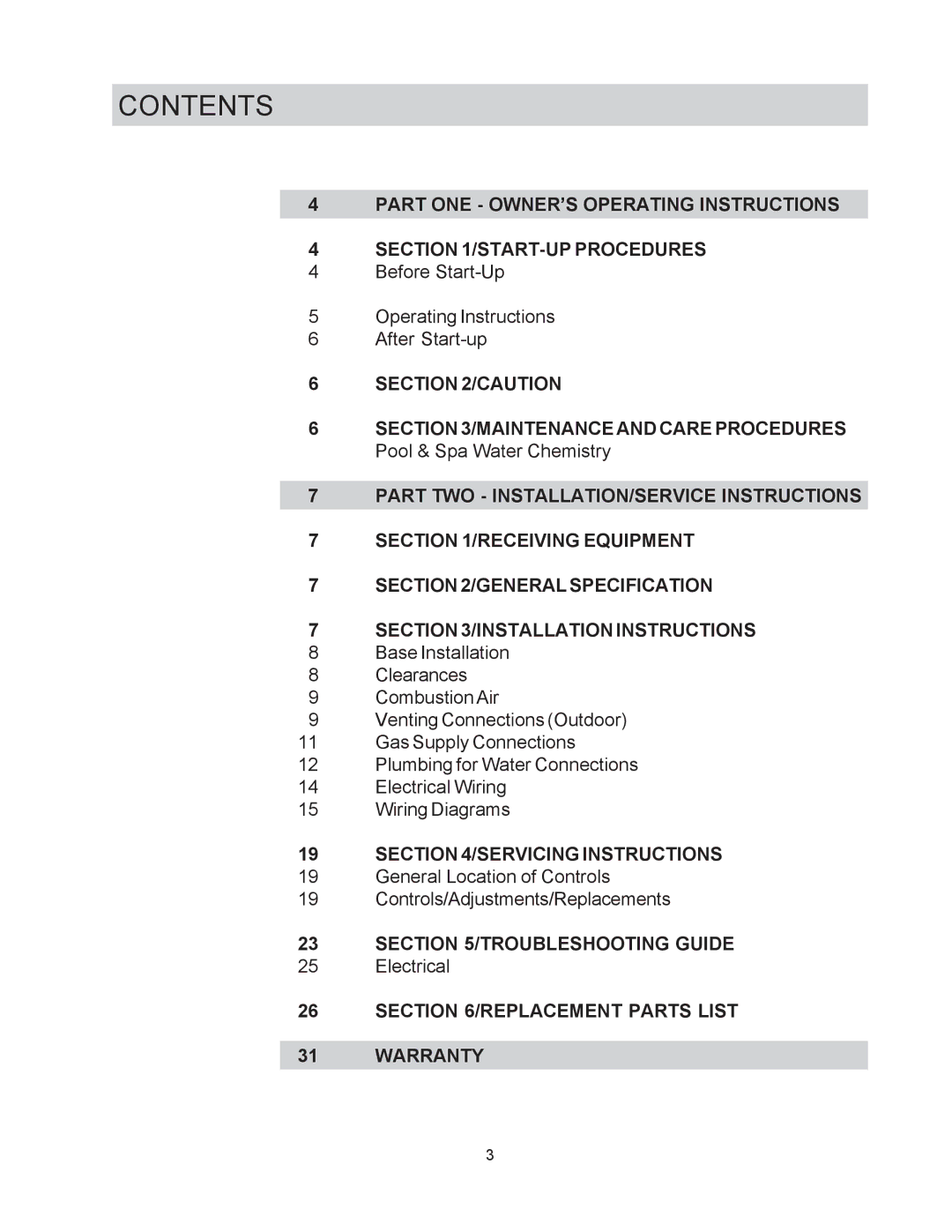 Raypak 514-824 manual Contents 