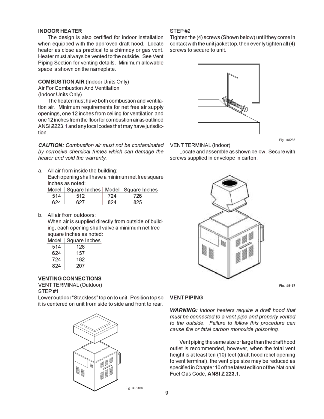 Raypak 514-824 manual Indoor Heater, Step #2, Venting Connections, Vent Piping 