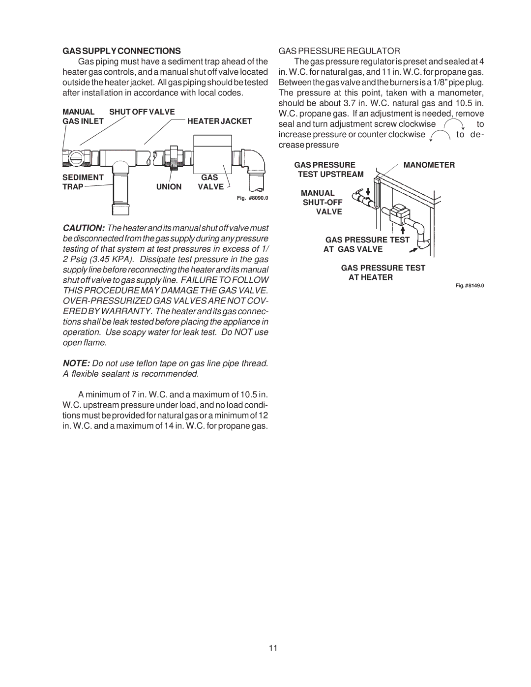 Raypak 514-824 manual GAS Supply Connections, GAS Pressure Regulator 