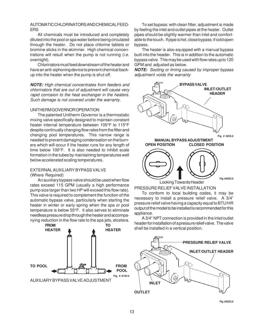 Raypak 514-824 Automaticchlorinatorsandchemicalfeed- Ers, Unithermgovernoroperation, Auxiliary Bypass Valve Adjustment 