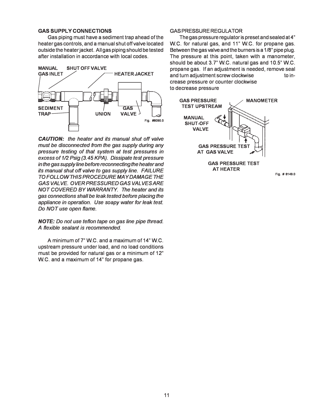 Raypak 514-824 manual Gas Supply Connections, Gaspressureregulator, to decrease pressure 