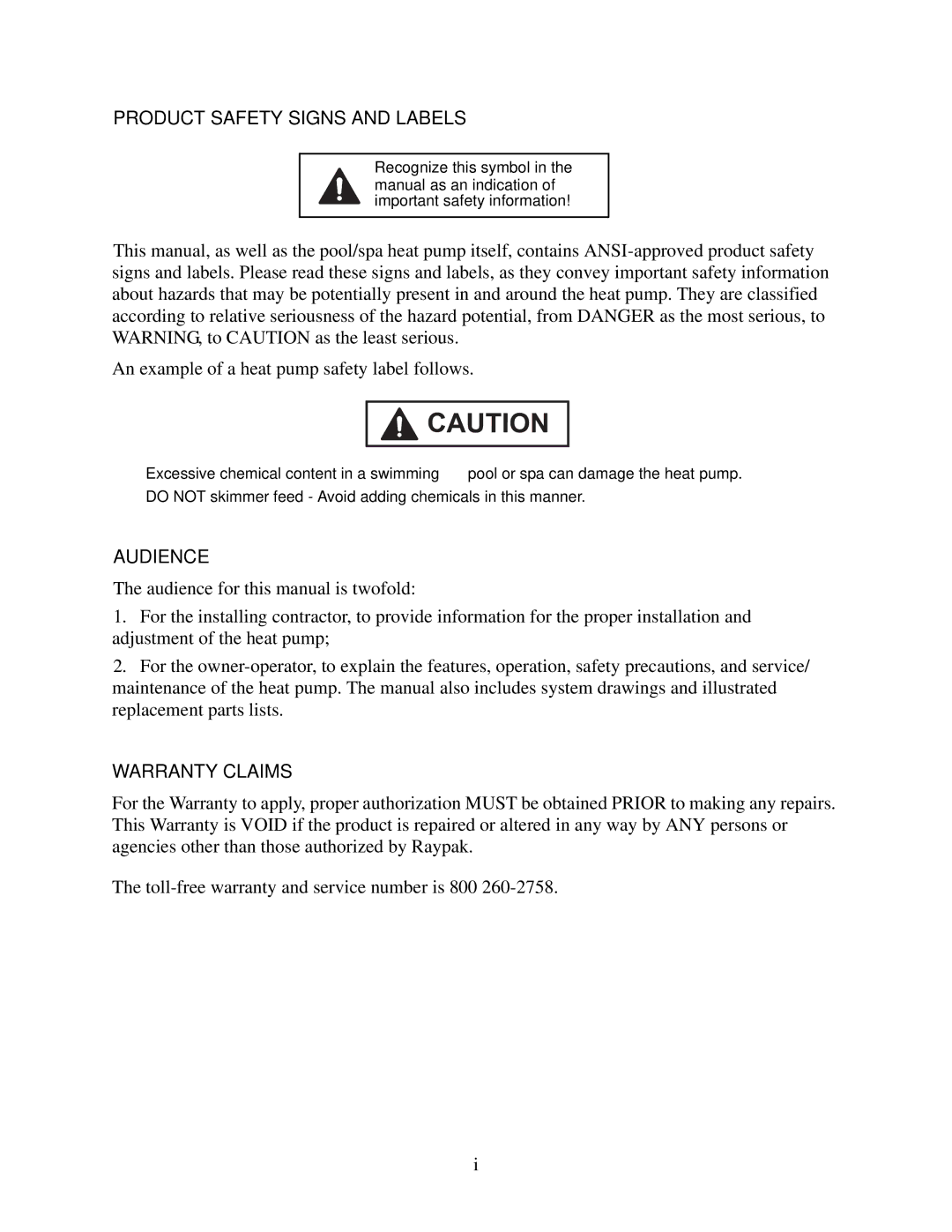 Raypak 6100, 5100 owner manual Product Safety Signs and Labels 