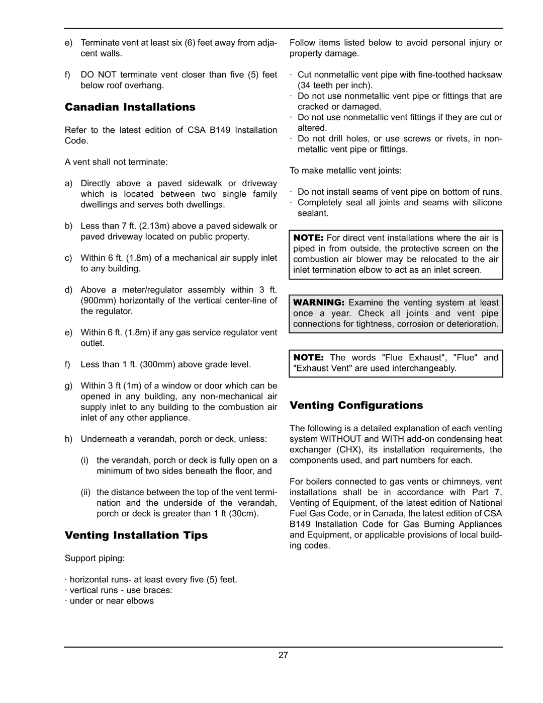 Raypak 751 manual Venting Installation Tips, Venting Configurations 