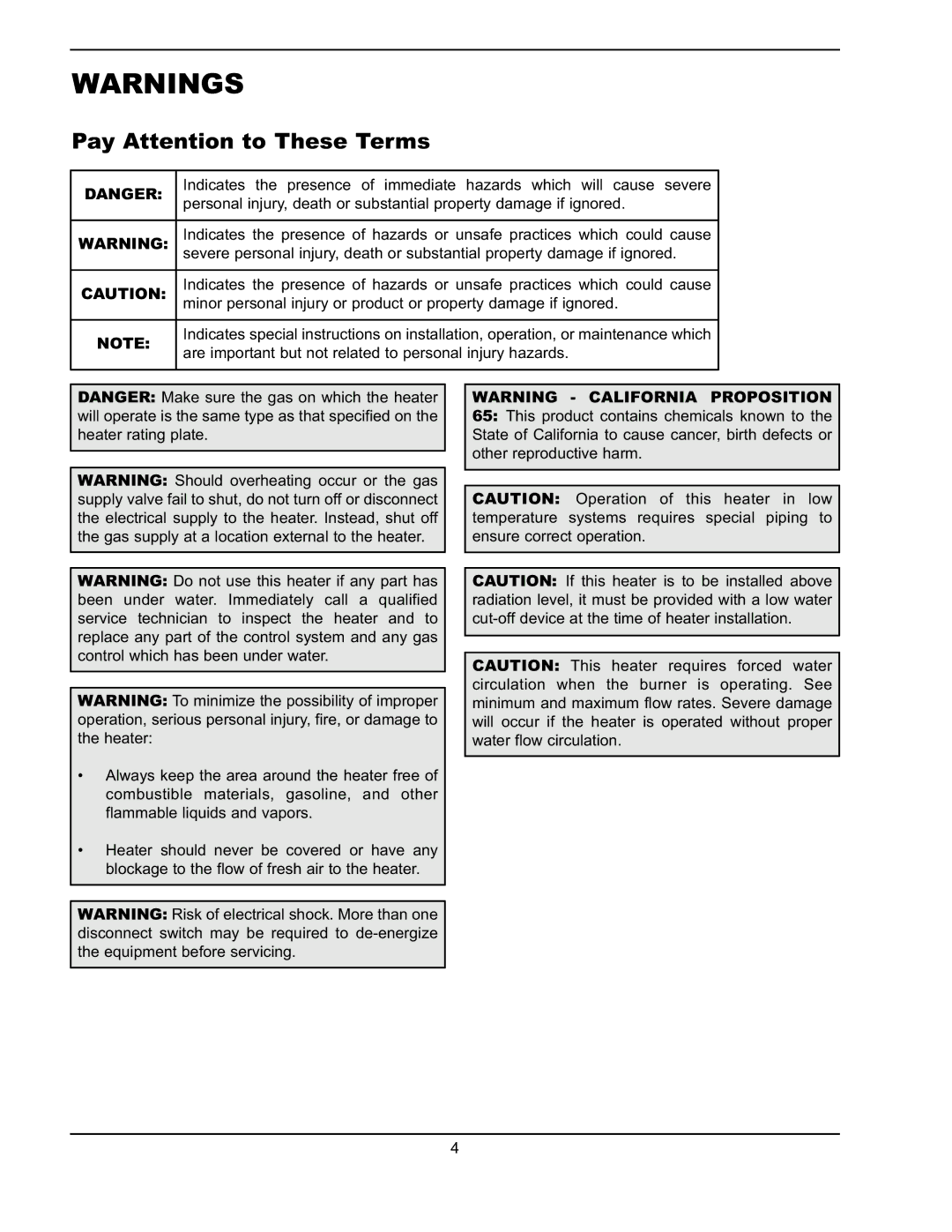 Raypak 751 manual Pay Attention to These Terms 