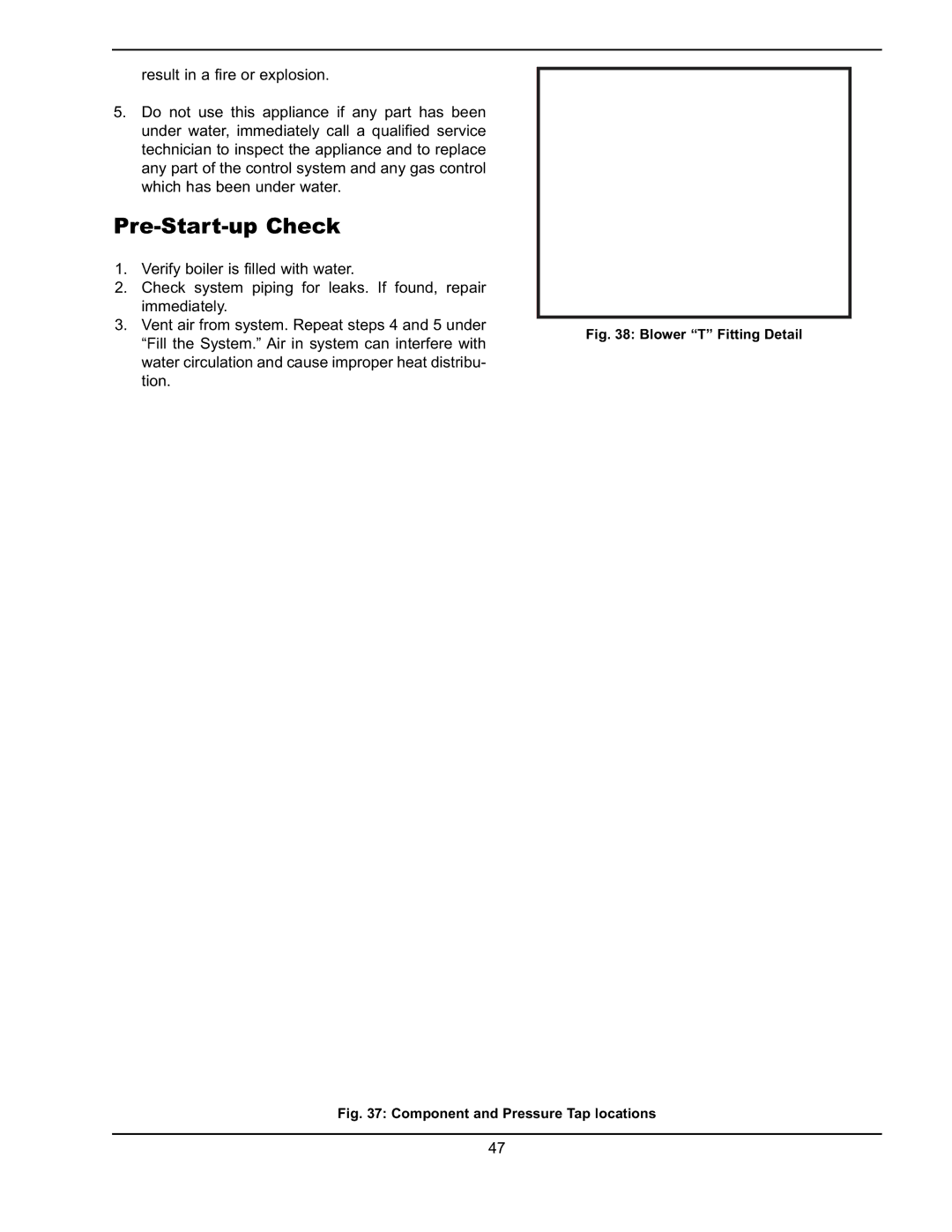 Raypak 751 manual Pre-Start-up Check, Blower T Fitting Detail 