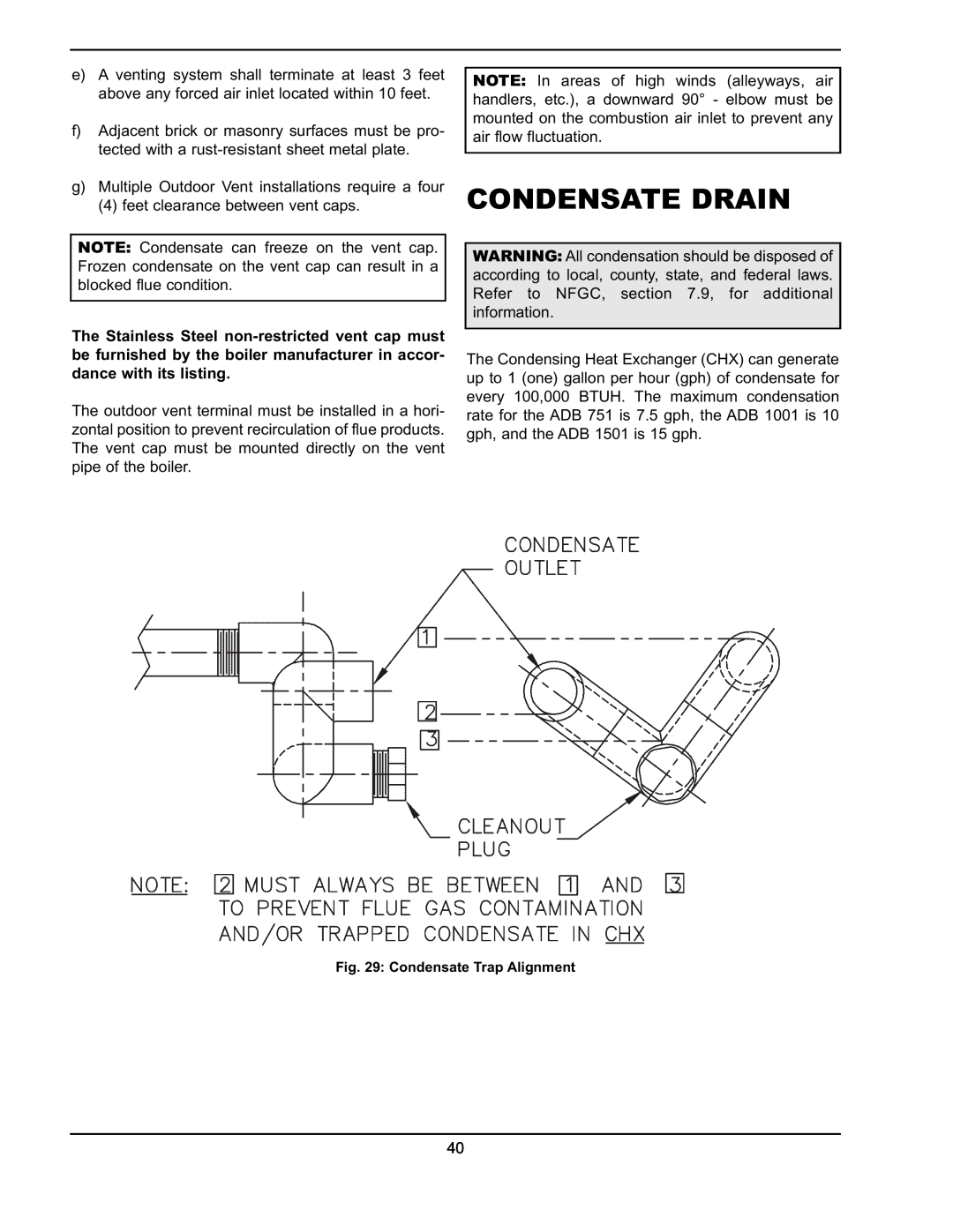 Raypak 751 manual Condensate Drain 