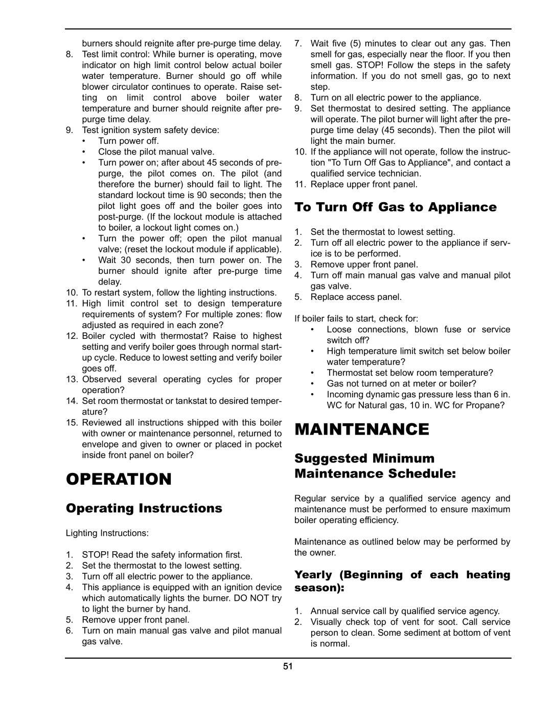Raypak 751 manual Operation, Maintenance, Operating Instructions, To Turn Off Gas to Appliance 