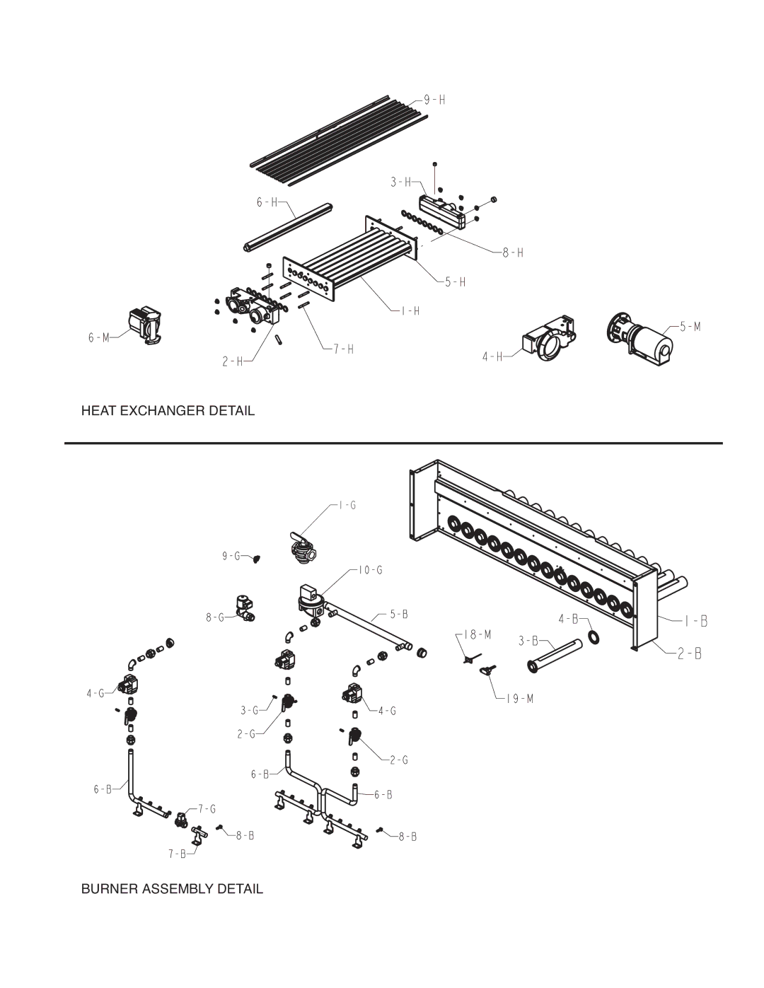 Raypak 652B, 752B manual Heat Exchanger Detail Burner Assembly Detail 