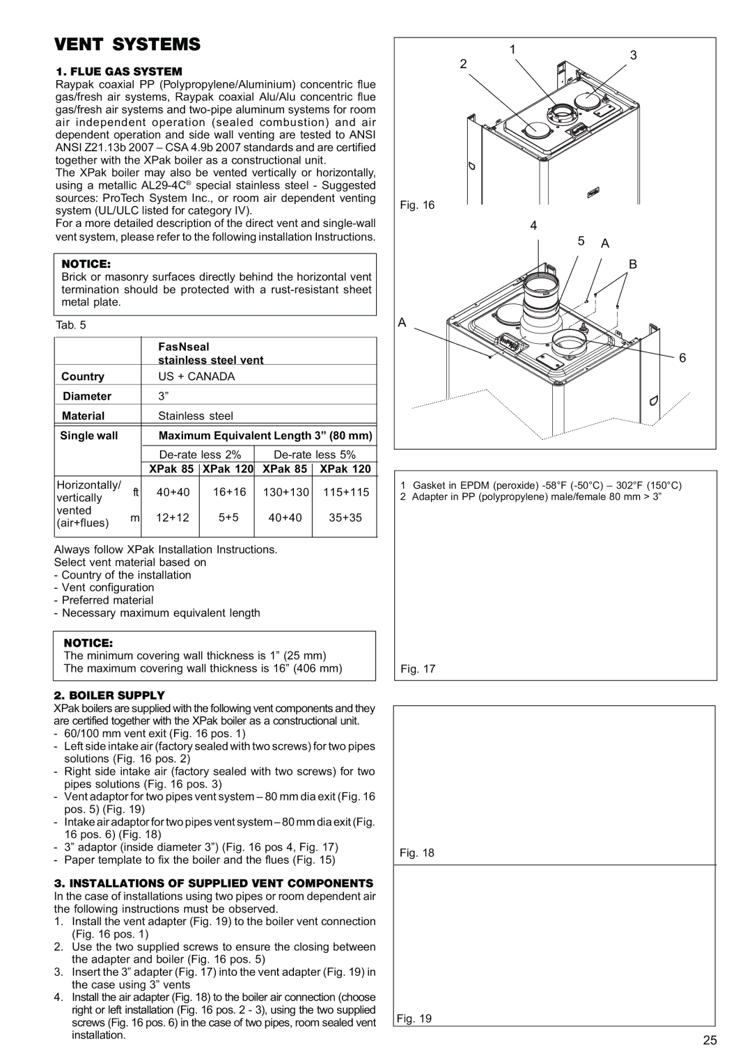 Raypak 120, 85 manual Vent Systems, Flue GAS System, Boiler Supply 