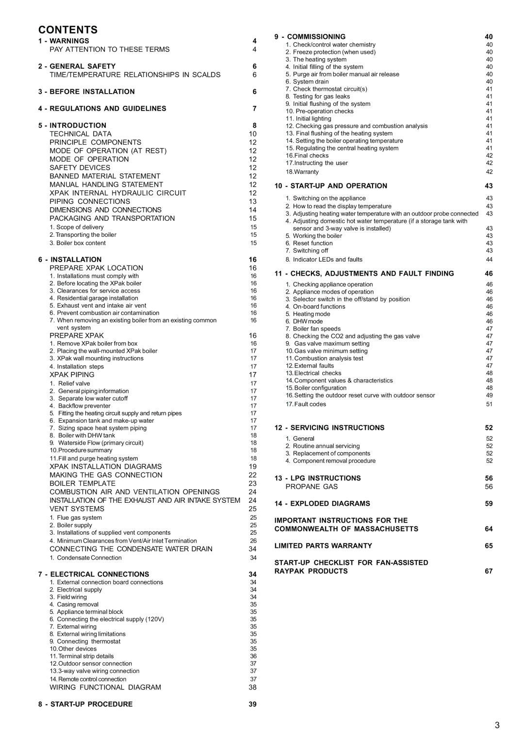 Raypak 120, 85 manual Contents 