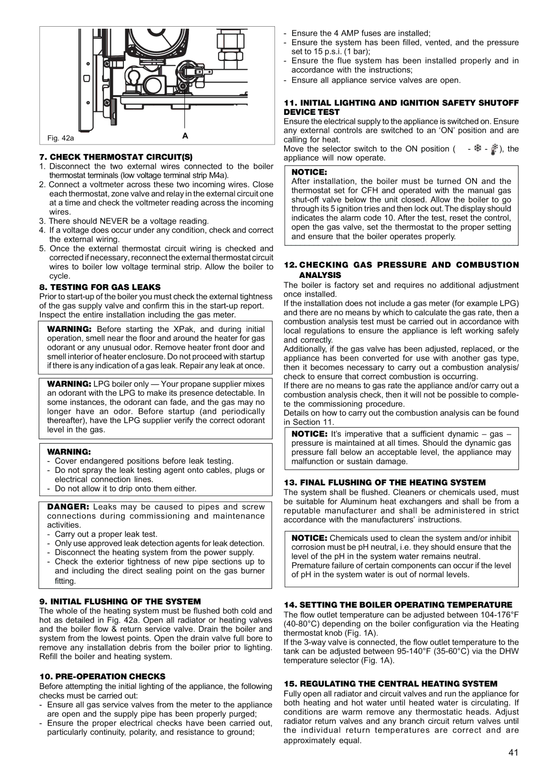 Raypak 120, 85 manual Check Thermostat Circuits, Testing for GAS Leaks, Initial Flushing of the System, PRE-OPERATION Checks 