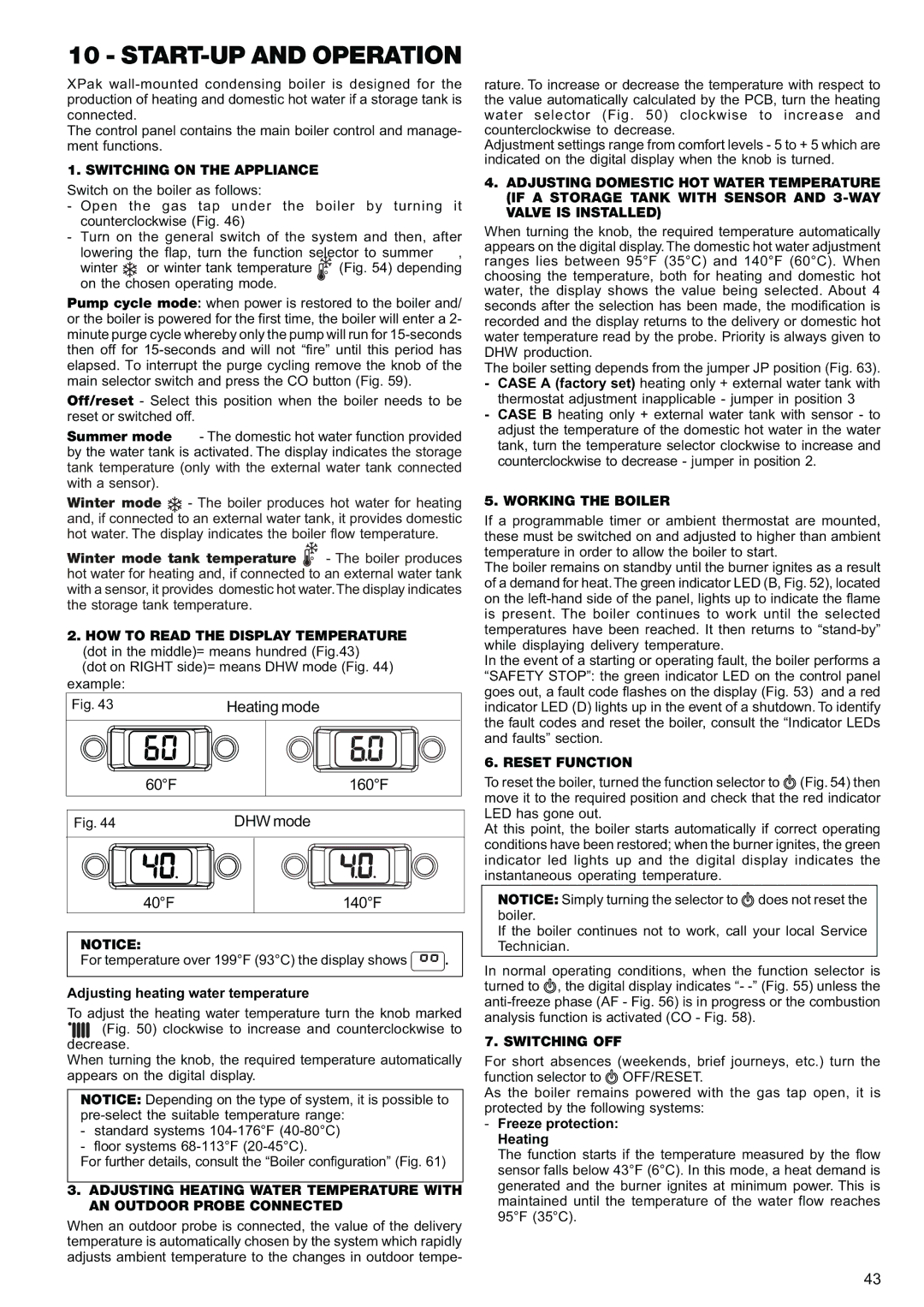 Raypak 120, 85 manual START-UP and Operation, Switching on the Appliance, Working the Boiler, Reset Function, Switching OFF 