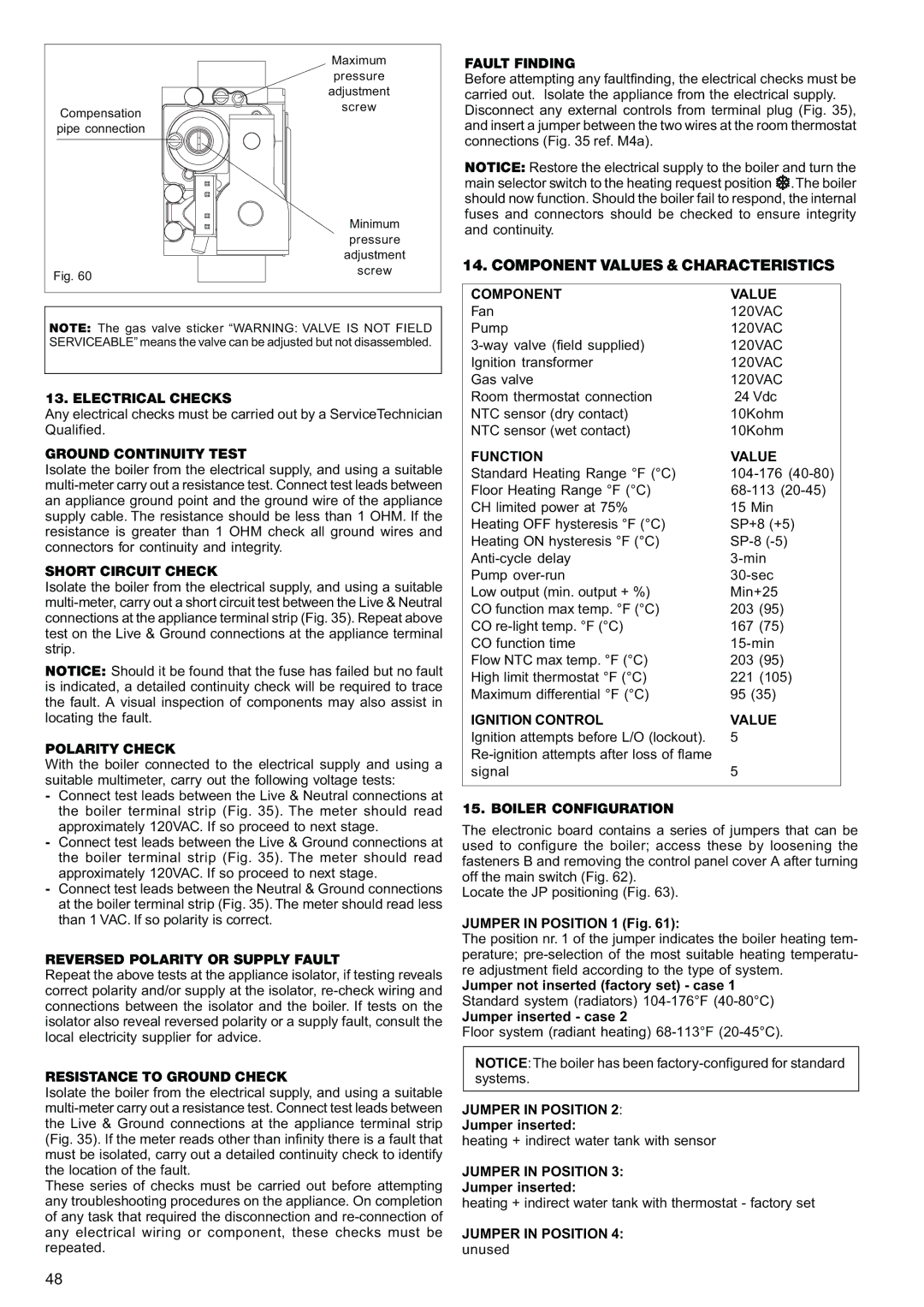 Raypak 85 Fault Finding, Electrical Checks, Ground Continuity Test, Short Circuit Check, Polarity Check, Component Value 