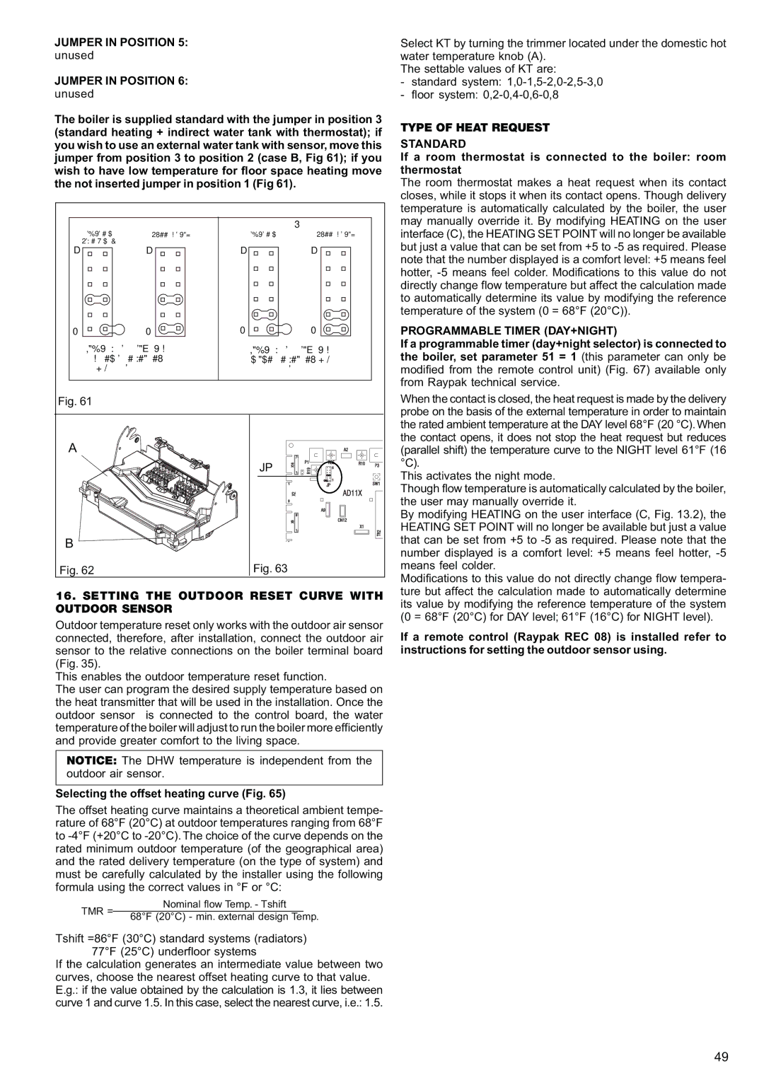 Raypak 120, 85 manual Setting the Outdoor Reset Curve with Outdoor Sensor, Selecting the offset heating curve Fig 