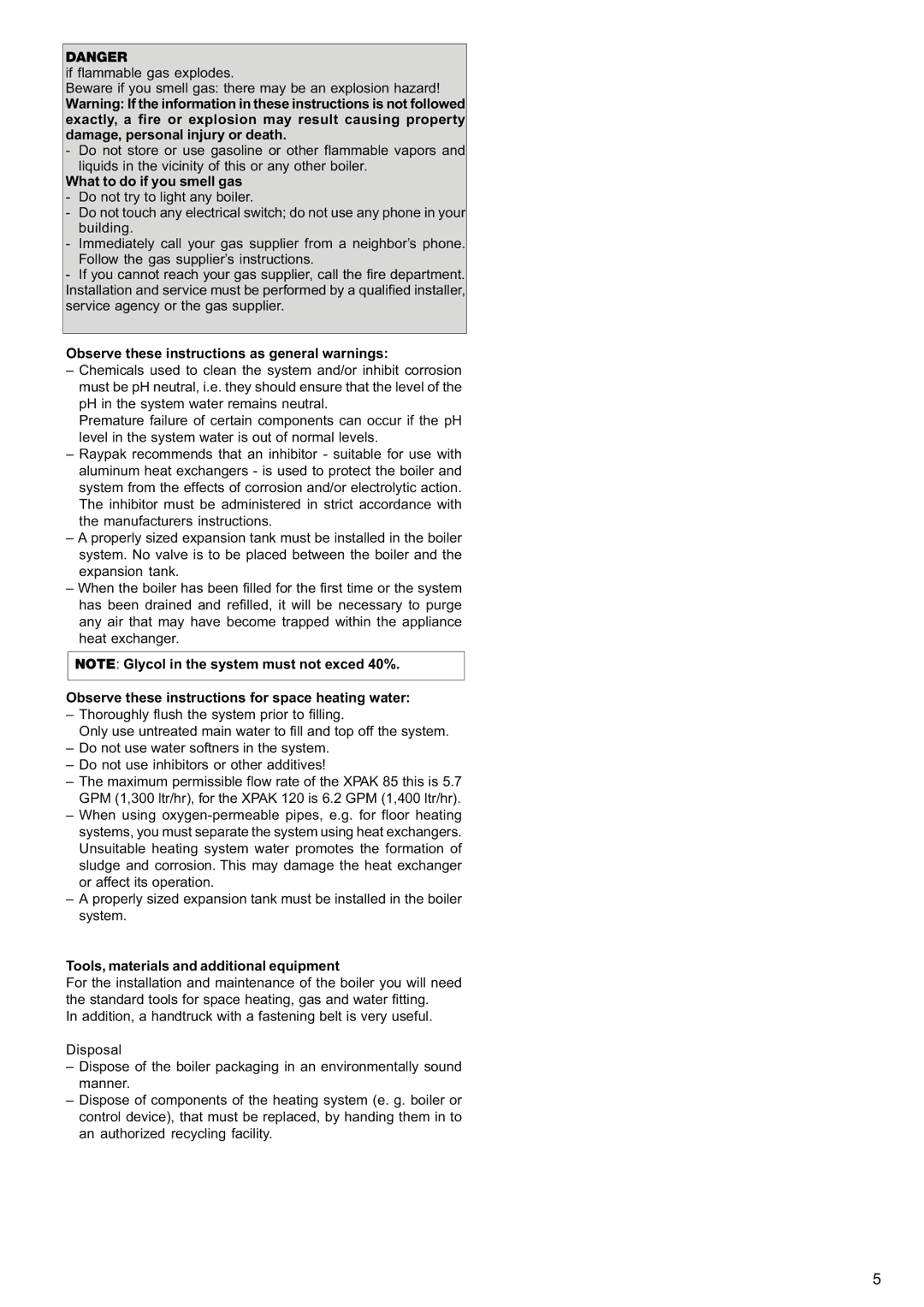 Raypak 120, 85 manual What to do if you smell gas, Observe these instructions as general warnings 