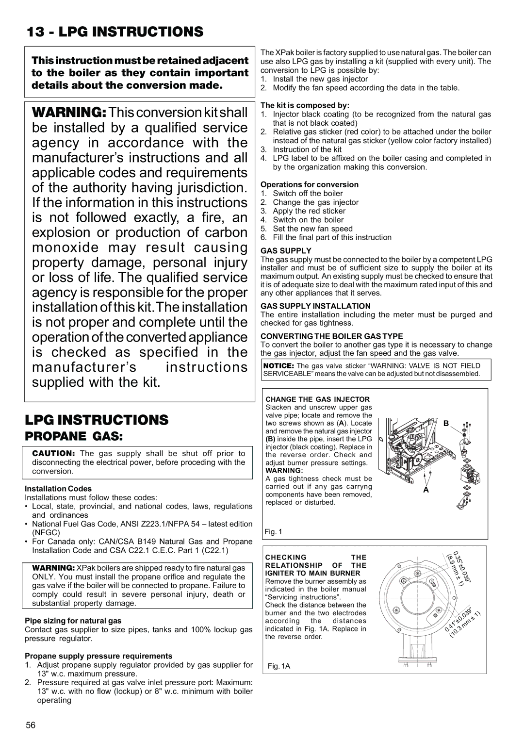 Raypak 85, 120 manual LPG Instructions, Propane GAS, GAS Supply Installation, Converting the Boiler GAS Type 