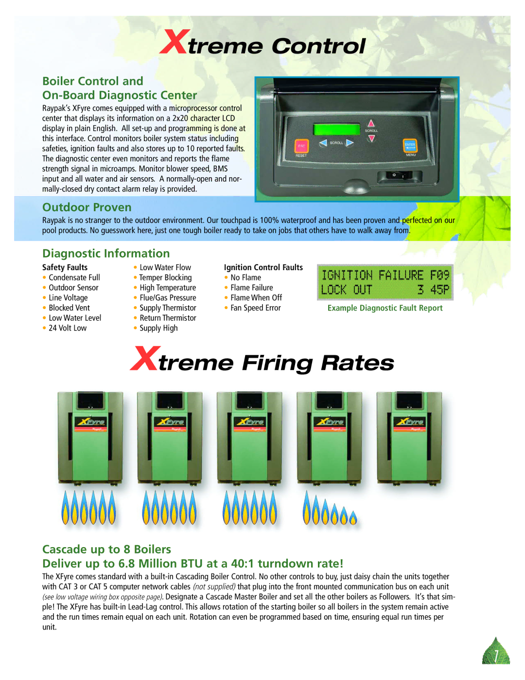 Raypak 500, 850, 300, 700, 400 Xtreme Control, Xtreme Firing Rates, Boiler Control On-Board Diagnostic Center, Outdoor Proven 