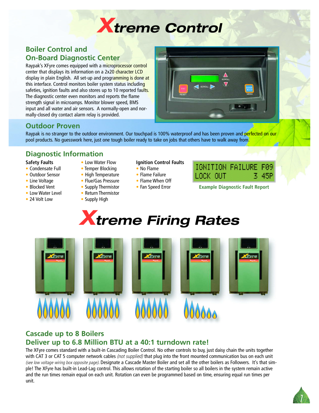 Raypak 500, 850, 300, 700 Xtreme Control, Xtreme Firing Rates, Boiler Control and On-BoardDiagnostic Center, Outdoor Proven 